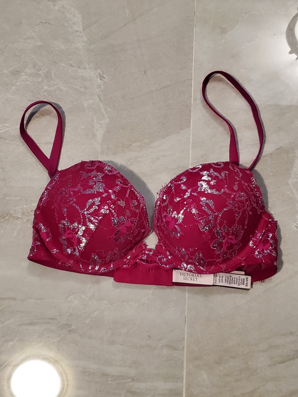 Victoria's Secret Hot Pink Lace Embroidered Push-Up Bra